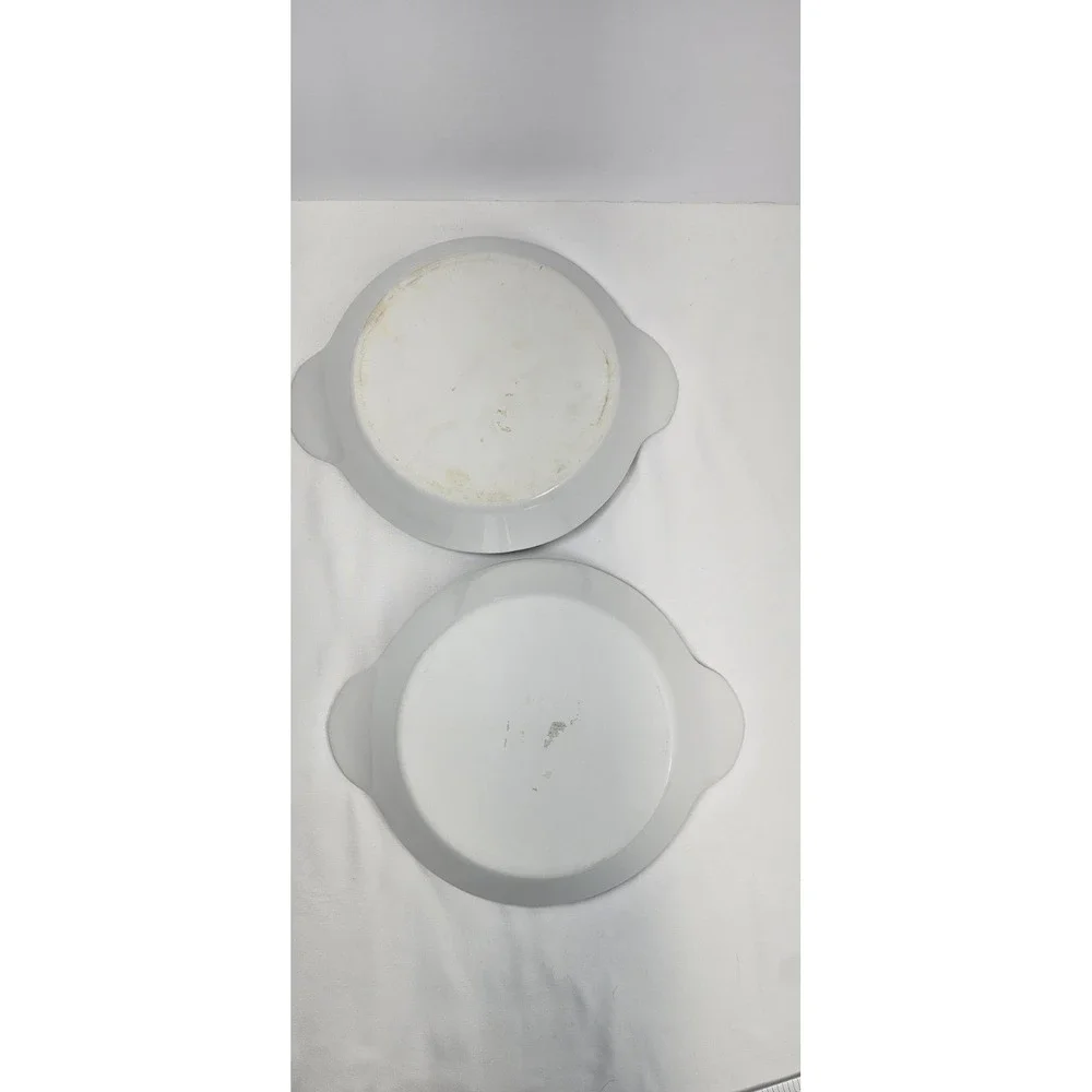 France Porcelain Au‎ Gratin Dishes Set 2 White Round Baker Ear Handle Bowls